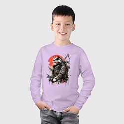 Лонгслив хлопковый детский Японский самурай - кот, цвет: лаванда — фото 2