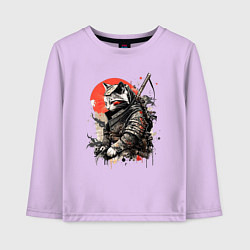 Лонгслив хлопковый детский Японский самурай - кот, цвет: лаванда