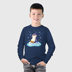 Лонгслив хлопковый детский Пингвин на льдине, цвет: тёмно-синий — фото 2