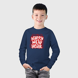 Лонгслив хлопковый детский Happy new year леттеринг, цвет: тёмно-синий — фото 2