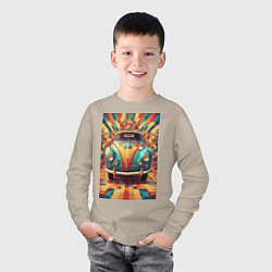 Лонгслив хлопковый детский Ретро машина в ярких цветах, цвет: миндальный — фото 2