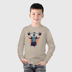 Лонгслив хлопковый детский Мужчина штангист, цвет: миндальный — фото 2