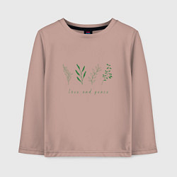 Лонгслив хлопковый детский Зеленые растения мир и любовь, цвет: пыльно-розовый