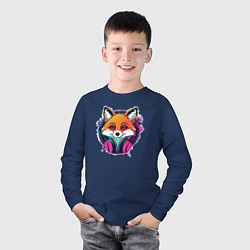 Лонгслив хлопковый детский Neon fox, цвет: тёмно-синий — фото 2