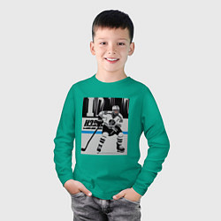 Лонгслив хлопковый детский Хоккеист на льду, цвет: зеленый — фото 2