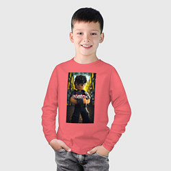 Лонгслив хлопковый детский Roblox man and logo, цвет: коралловый — фото 2
