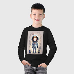 Лонгслив хлопковый детский Милый маленький космонавт - нейросеть, цвет: черный — фото 2