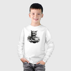 Лонгслив хлопковый детский Недовольный кот с кофе, цвет: белый — фото 2