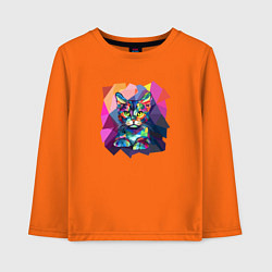 Лонгслив хлопковый детский Кот в стиле полигональном, цвет: оранжевый