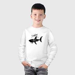 Лонгслив хлопковый детский Трайбл акула с надписью shark, цвет: белый — фото 2