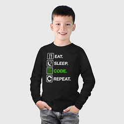 Лонгслив хлопковый детский Eat Sleep Code Repeat, цвет: черный — фото 2