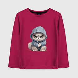 Лонгслив хлопковый детский Злой кот в капюшоне, цвет: маджента