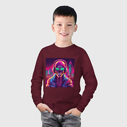Лонгслив хлопковый детский Скелет в шапке и куртке, цвет: меланж-бордовый — фото 2