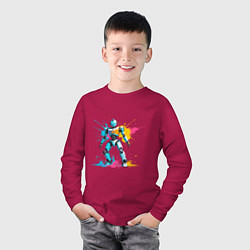 Лонгслив хлопковый детский Яркий робот, цвет: маджента — фото 2