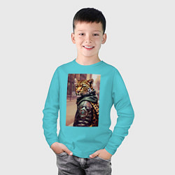 Лонгслив хлопковый детский Cool leopard - urban style - neural network, цвет: бирюзовый — фото 2