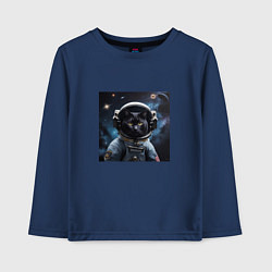 Лонгслив хлопковый детский Черный котик космонавт, цвет: тёмно-синий