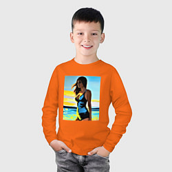 Лонгслив хлопковый детский Отдыхающая в купальнике, цвет: оранжевый — фото 2