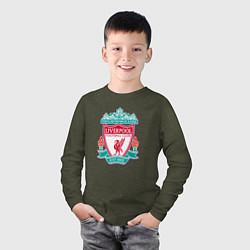 Лонгслив хлопковый детский Liverpool fc sport collection, цвет: меланж-хаки — фото 2