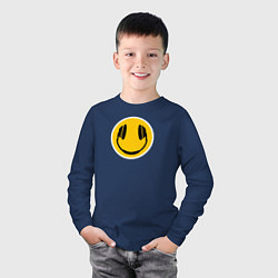 Лонгслив хлопковый детский Smile headphones, цвет: тёмно-синий — фото 2