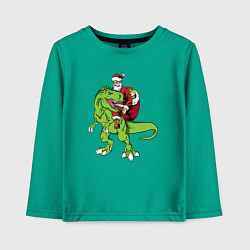 Лонгслив хлопковый детский Санта на динозавре, цвет: зеленый