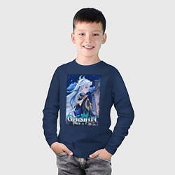 Лонгслив хлопковый детский Нёвиллет - Геншин Импакт, цвет: тёмно-синий — фото 2