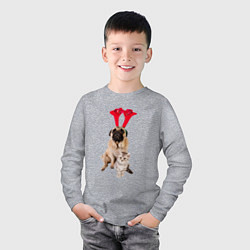 Лонгслив хлопковый детский Мопс с ушками и котёнок, цвет: меланж — фото 2