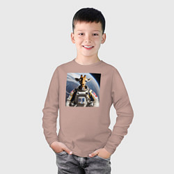Лонгслив хлопковый детский Жираф астронавт, цвет: пыльно-розовый — фото 2