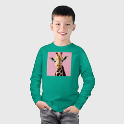 Лонгслив хлопковый детский Милый жирафик, цвет: зеленый — фото 2
