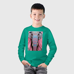 Лонгслив хлопковый детский Красочная морда слона индийский стиль, цвет: зеленый — фото 2