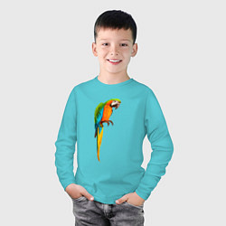Лонгслив хлопковый детский Попугайчик интересно смотрит, цвет: бирюзовый — фото 2