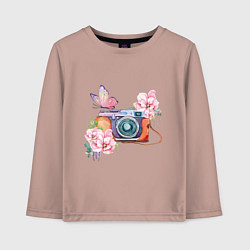Детский лонгслив Фотоаппарат в цветах и бабочки