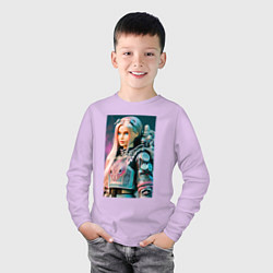 Лонгслив хлопковый детский Barbie - cyberpunk - neural network, цвет: лаванда — фото 2