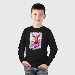 Лонгслив хлопковый детский Кролик в цветах надпись, цвет: черный — фото 2