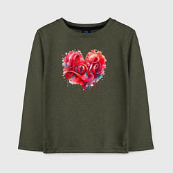 Лонгслив хлопковый детский Любовь в форме сердца, цвет: меланж-хаки