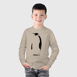 Лонгслив хлопковый детский Пингвин стоит трафарет, цвет: миндальный — фото 2
