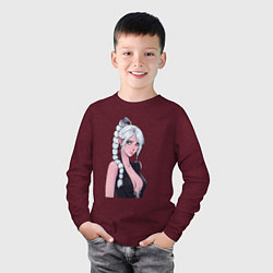 Лонгслив хлопковый детский Шэдоухарт - серебрянные волосы, цвет: меланж-бордовый — фото 2