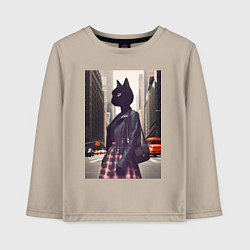 Лонгслив хлопковый детский Cat fashionista - New York - ai art, цвет: миндальный