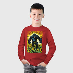 Лонгслив хлопковый детский Разъяренная горилла, цвет: красный — фото 2