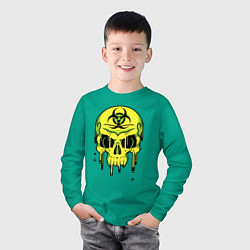 Лонгслив хлопковый детский Biohazard skull, цвет: зеленый — фото 2