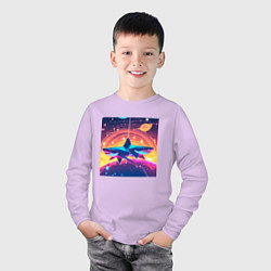 Лонгслив хлопковый детский Акулы абстракция, цвет: лаванда — фото 2