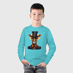 Лонгслив хлопковый детский Граф жираф в костюме, цвет: бирюзовый — фото 2