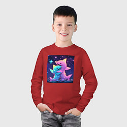 Лонгслив хлопковый детский Звездные акулы, цвет: красный — фото 2