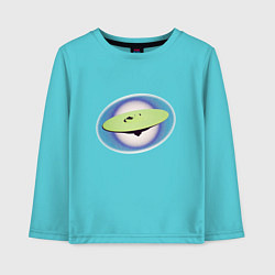 Лонгслив хлопковый детский НЛО в космосе, цвет: бирюзовый