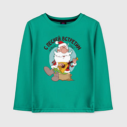 Лонгслив хлопковый детский Дед Мороз с балалайкой, цвет: зеленый
