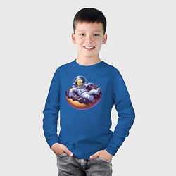 Лонгслив хлопковый детский Гомер Симпсон в космосе на пончике - нейросеть, цвет: синий — фото 2