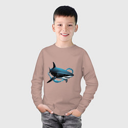 Лонгслив хлопковый детский Акула портрет, цвет: пыльно-розовый — фото 2