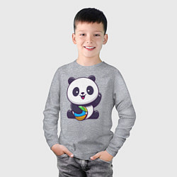 Лонгслив хлопковый детский Панда с мячиком, цвет: меланж — фото 2