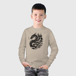 Лонгслив хлопковый детский Японский дракон - ирезуми, цвет: миндальный — фото 2