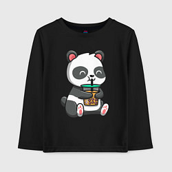 Лонгслив хлопковый детский Панда пьёт напиток, цвет: черный