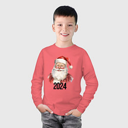 Лонгслив хлопковый детский Санта в очках 2024, цвет: коралловый — фото 2